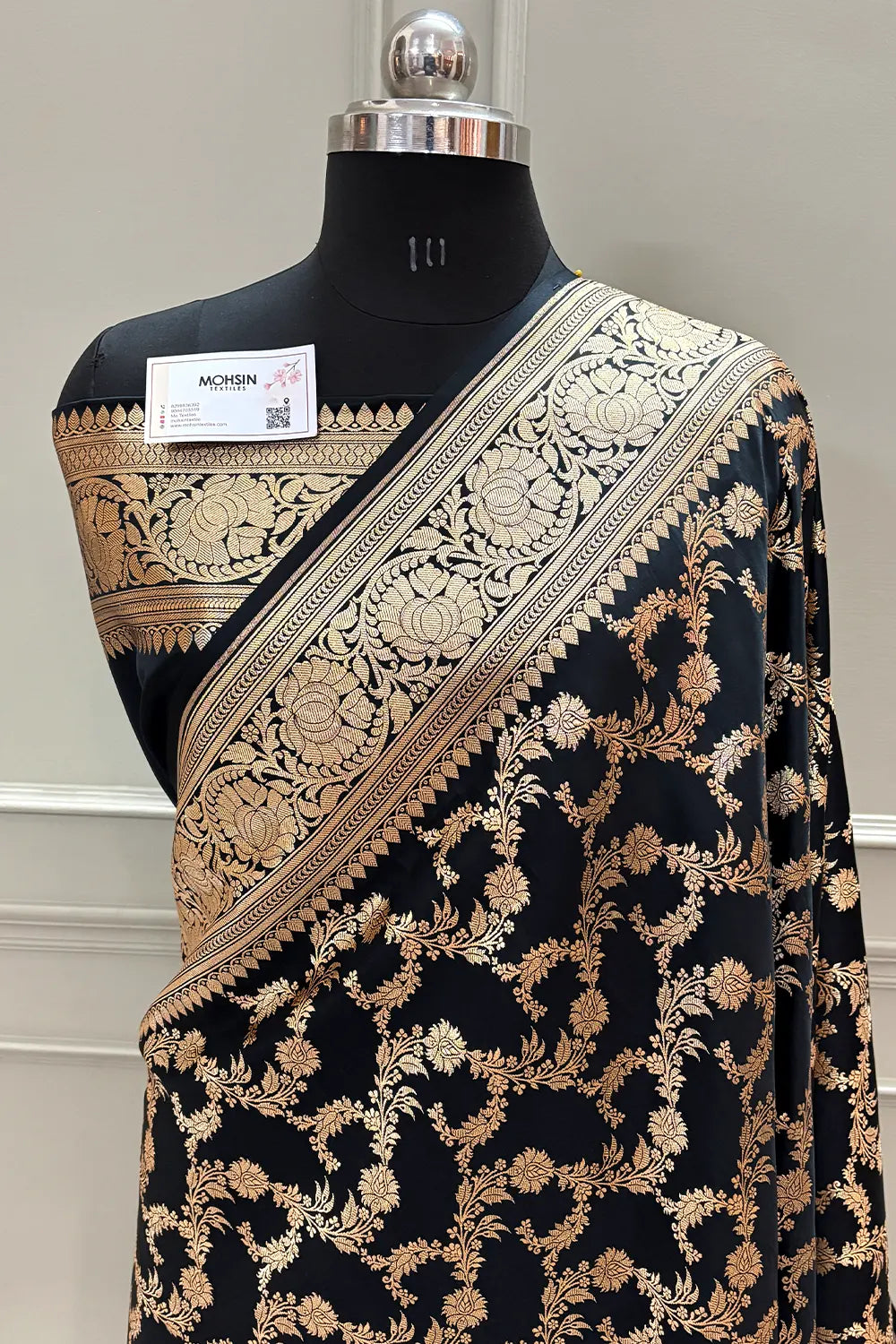 Black Mughlai Jaal Katan Silk Banarasi Saree