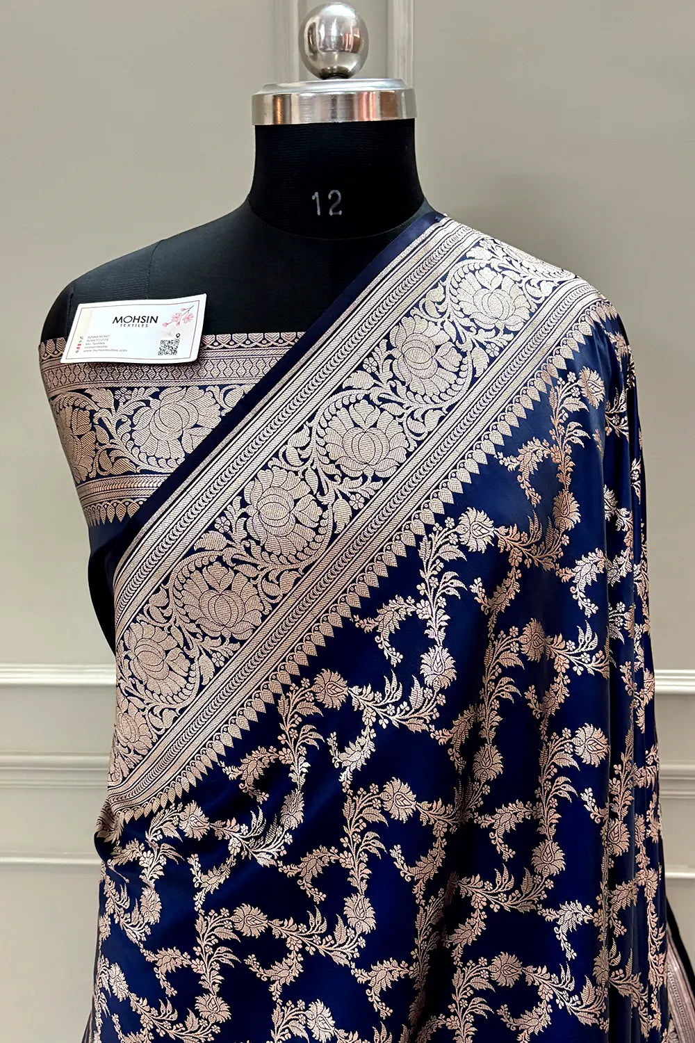 Navy Blue Mughlai Jaal Katan Silk Banarasi Saree