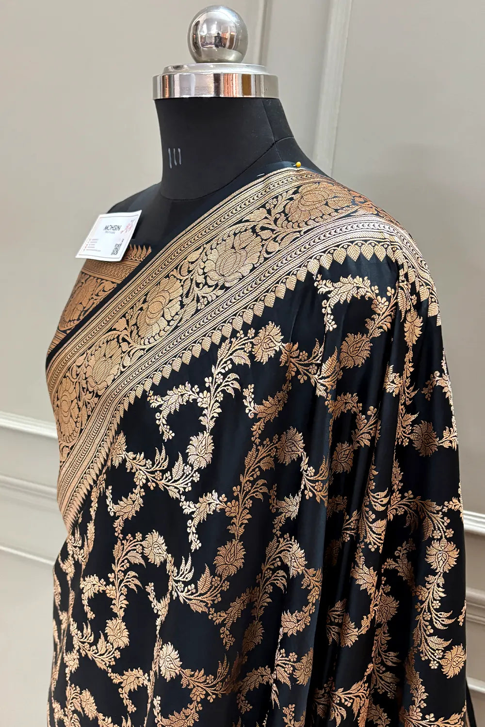 Black Mughlai Jaal Katan Silk Banarasi Saree