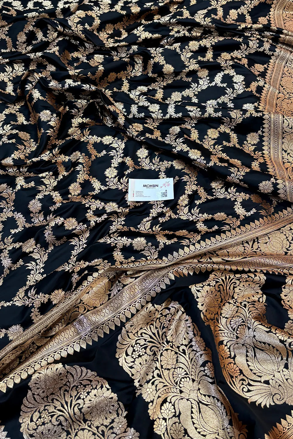 Black Mughlai Jaal Katan Silk Banarasi Saree