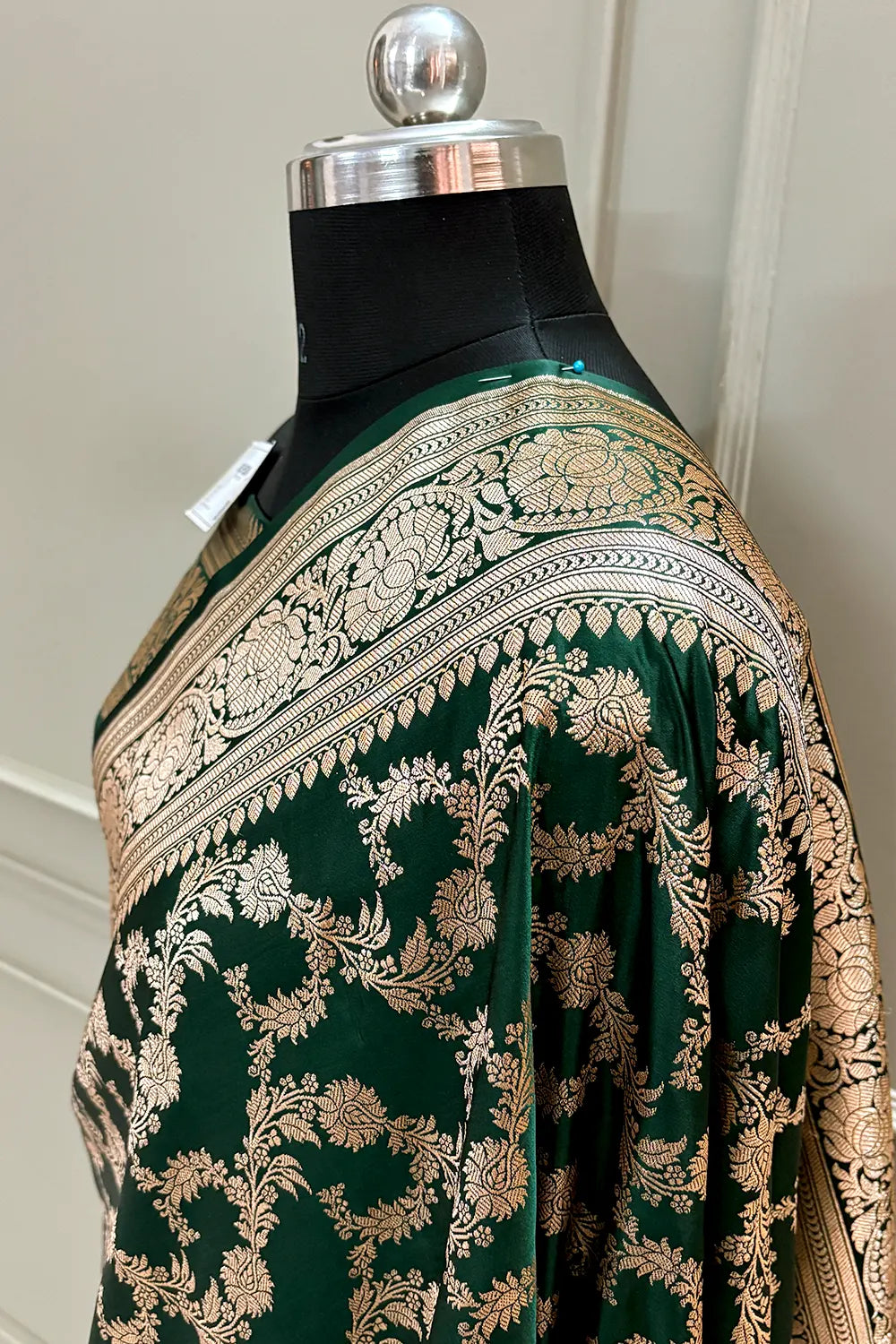 Bottle Green Mughlai Jaal Katan Silk Banarasi Saree