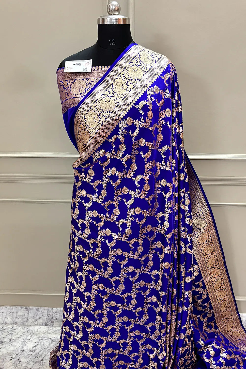 Dark Blue Mughlai Jaal Katan Silk Banarasi Saree