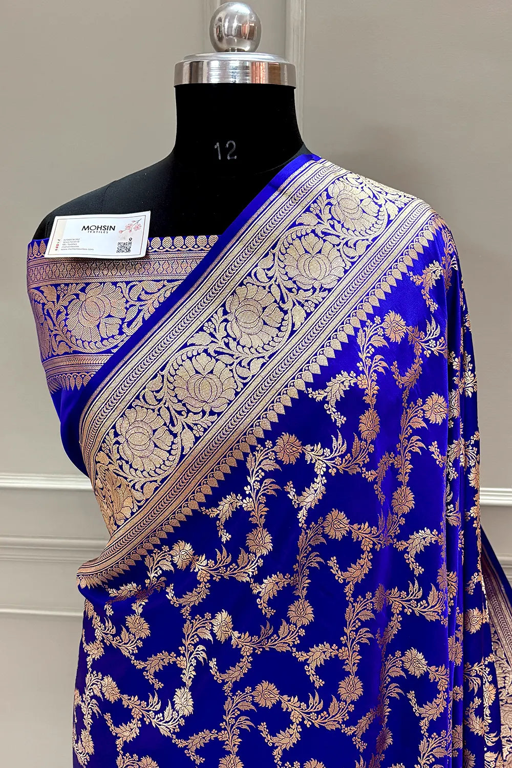 Dark Blue Mughlai Jaal Katan Silk Banarasi Saree