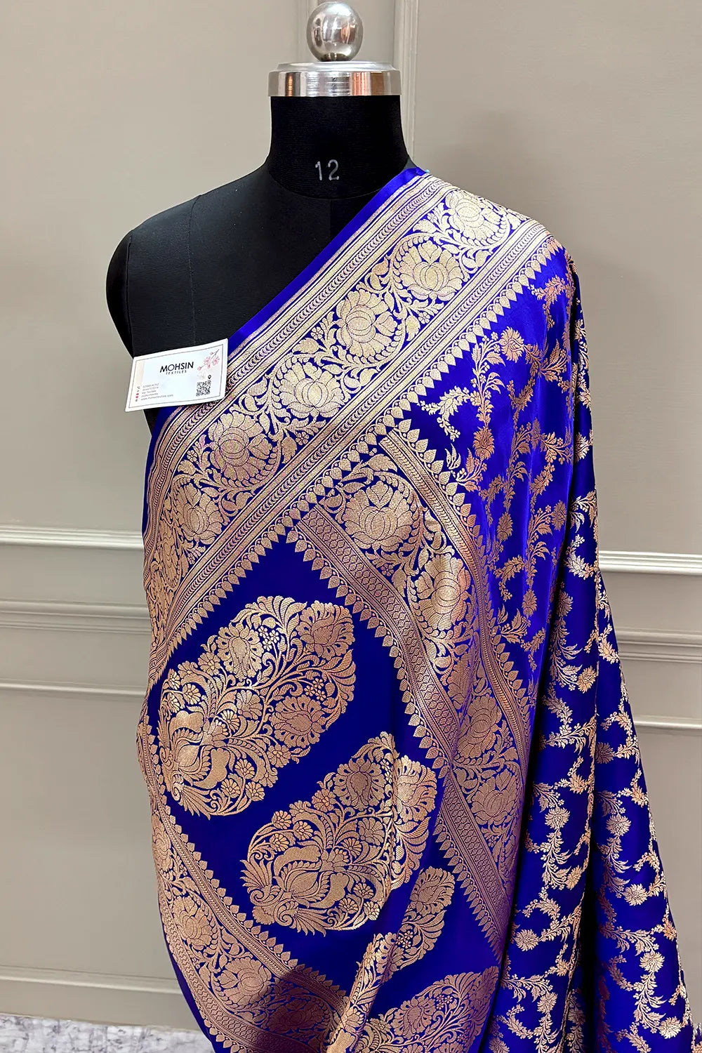 Dark Blue Mughlai Jaal Katan Silk Banarasi Saree