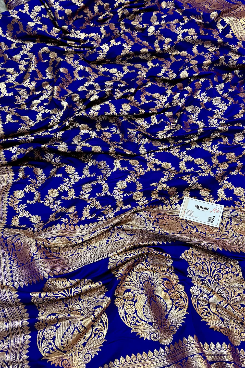 Dark Blue Mughlai Jaal Katan Silk Banarasi Saree