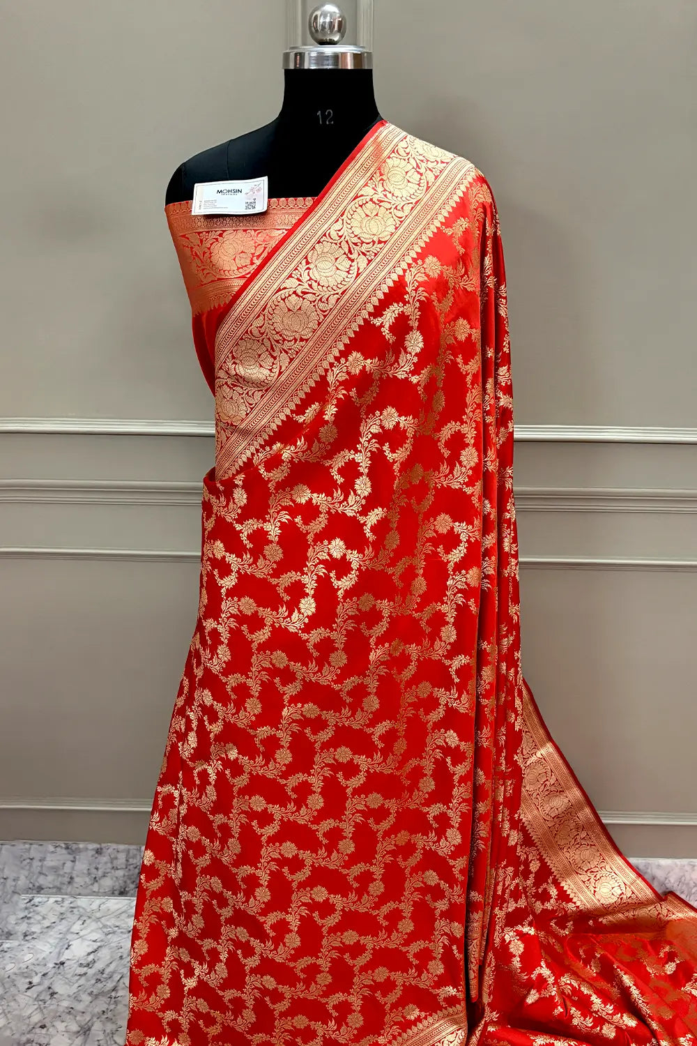 Dark Orange Mughlai Jaal Katan Silk Banarasi Saree