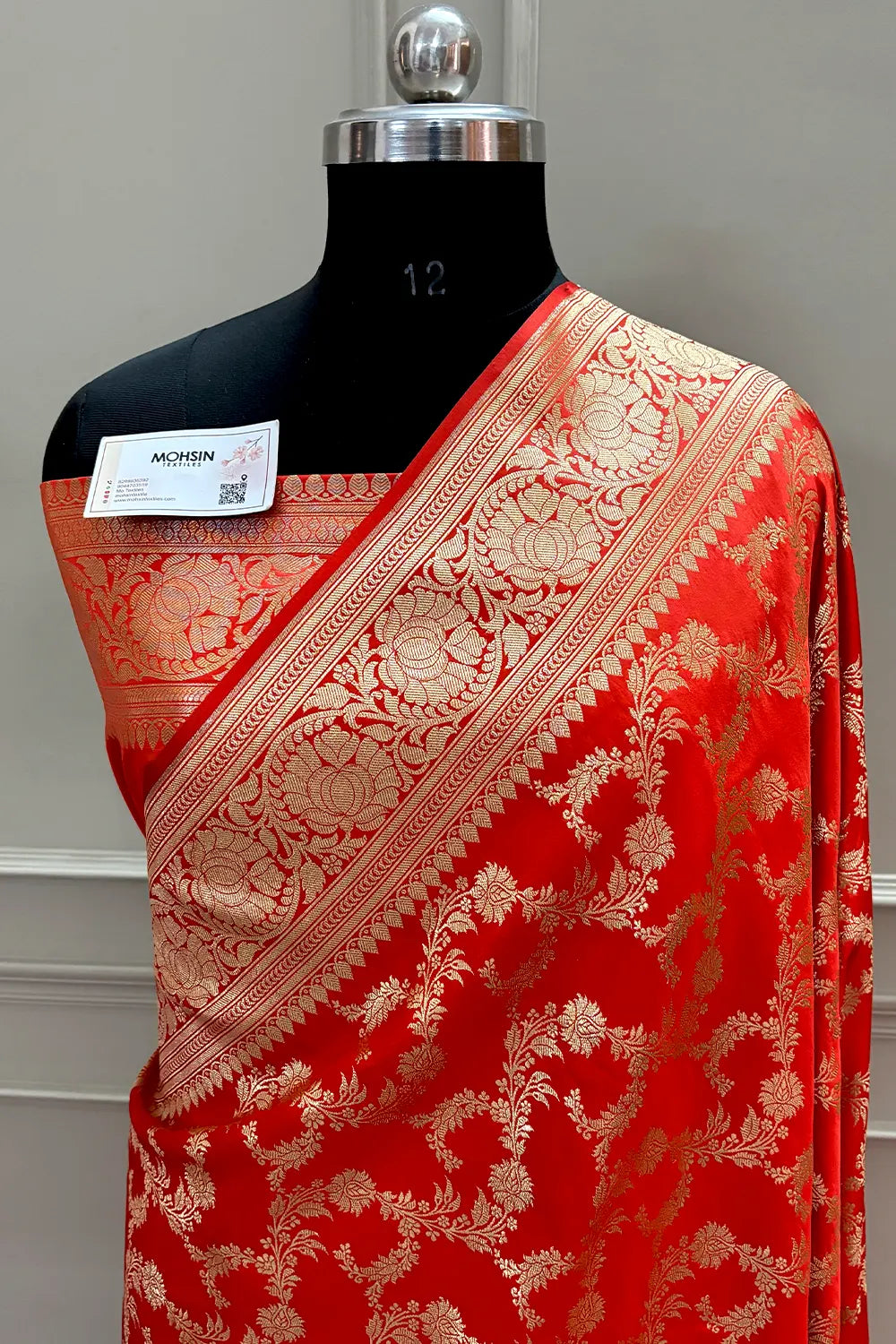 Dark Orange Mughlai Jaal Katan Silk Banarasi Saree