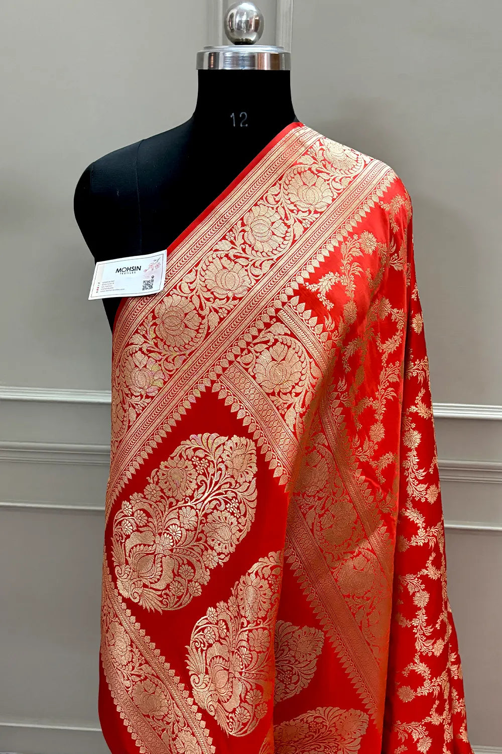 Dark Orange Mughlai Jaal Katan Silk Banarasi Saree