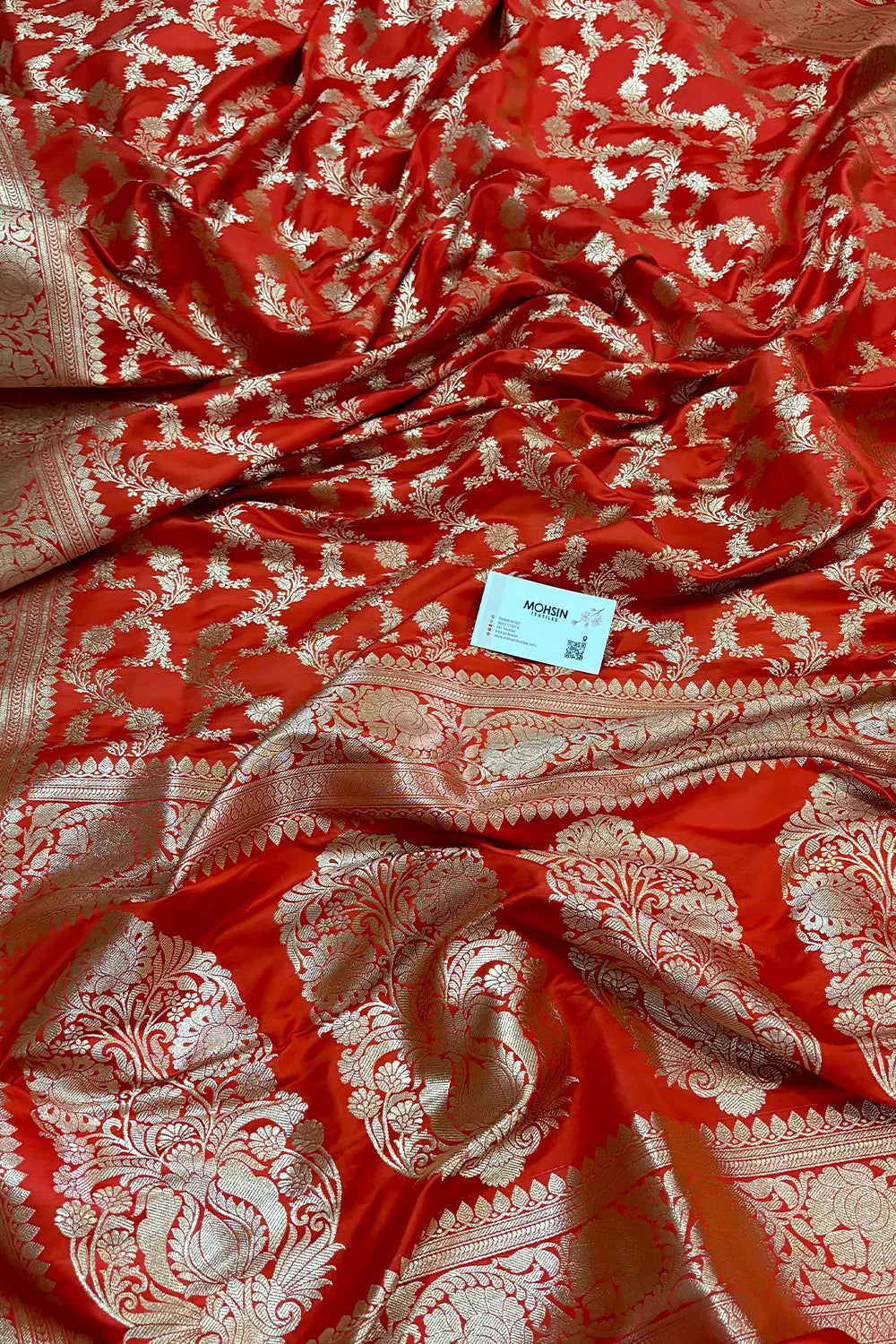 Dark Orange Mughlai Jaal Katan Silk Banarasi Saree