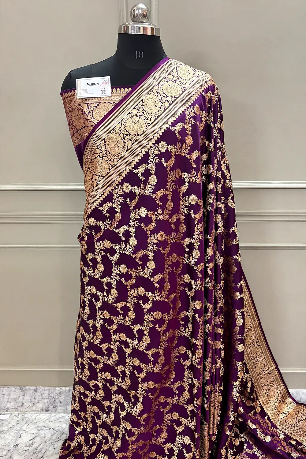 Dark Purple Mughlai Jaal Katan Silk Banarasi Saree
