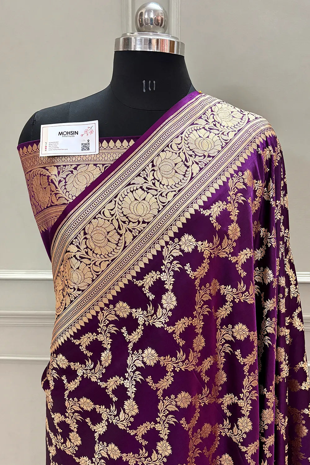 Dark Purple Mughlai Jaal Katan Silk Banarasi Saree