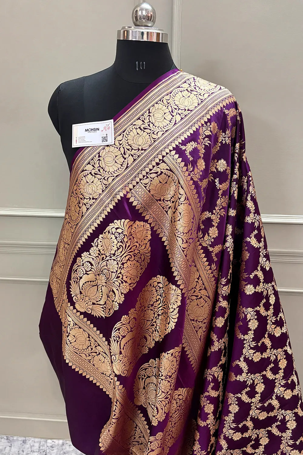 Dark Purple Mughlai Jaal Katan Silk Banarasi Saree