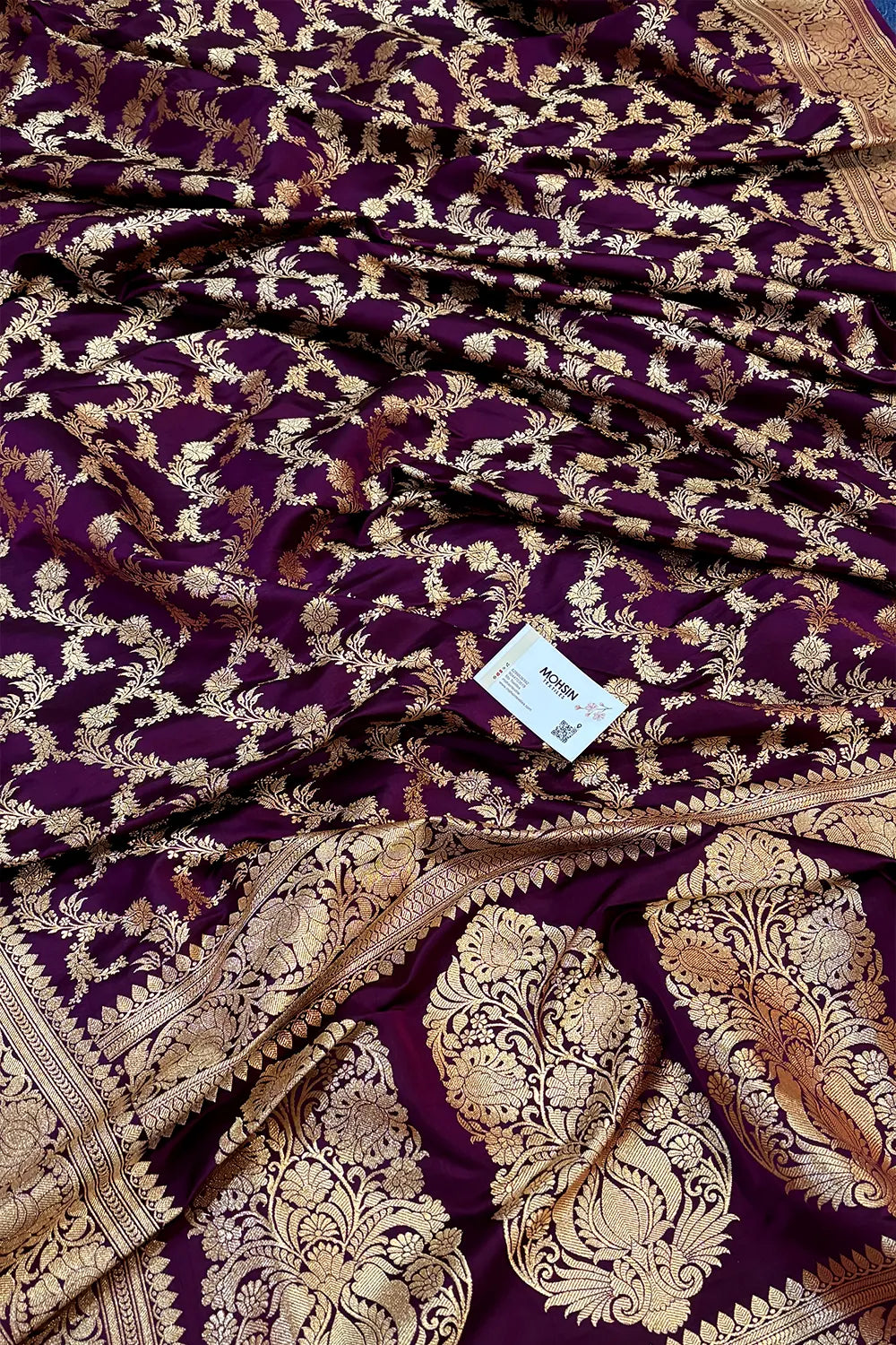 Dark Purple Mughlai Jaal Katan Silk Banarasi Saree