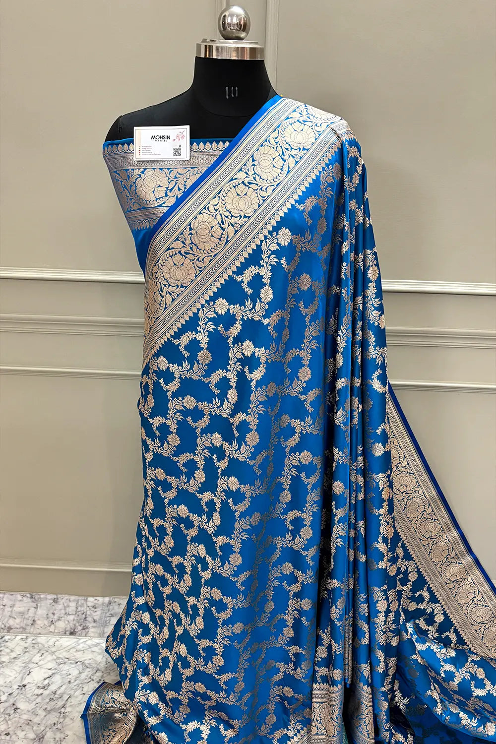 Firozi Mughlai Jaal Katan Silk Banarasi Saree
