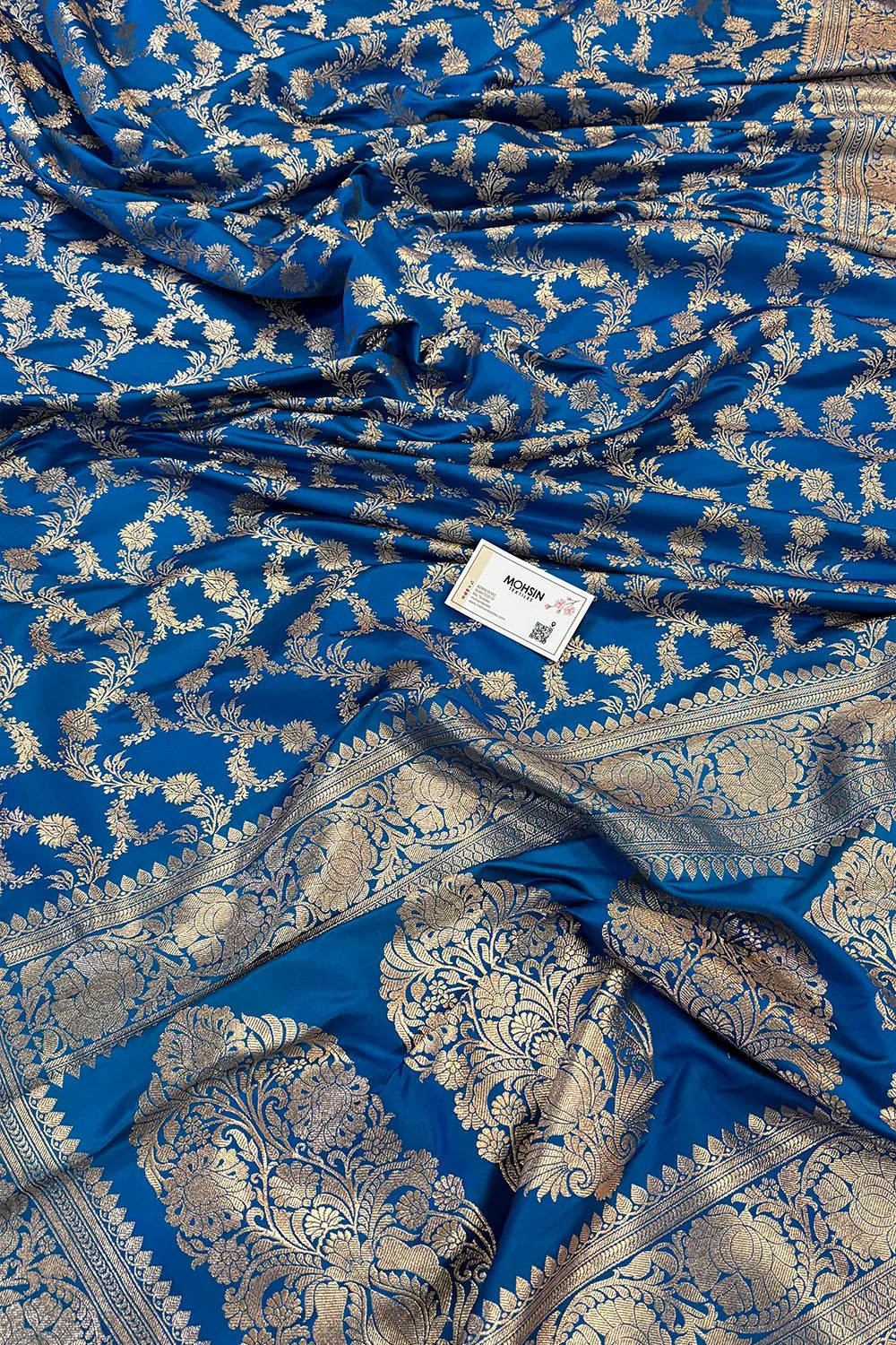 Firozi Mughlai Jaal Katan Silk Banarasi Saree