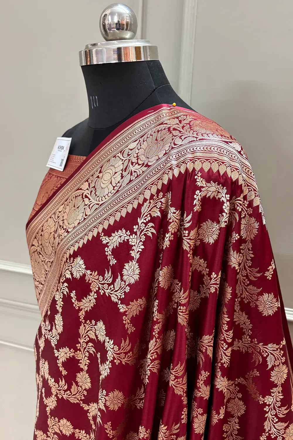 Maroon Mughlai Jaal Katan Silk Banarasi Saree
