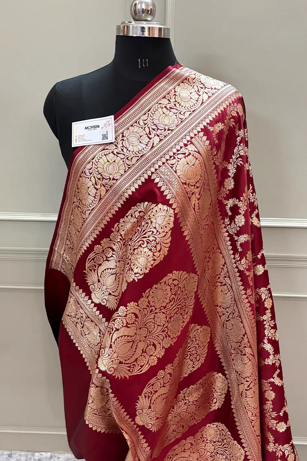 Maroon Mughlai Jaal Katan Silk Banarasi Saree
