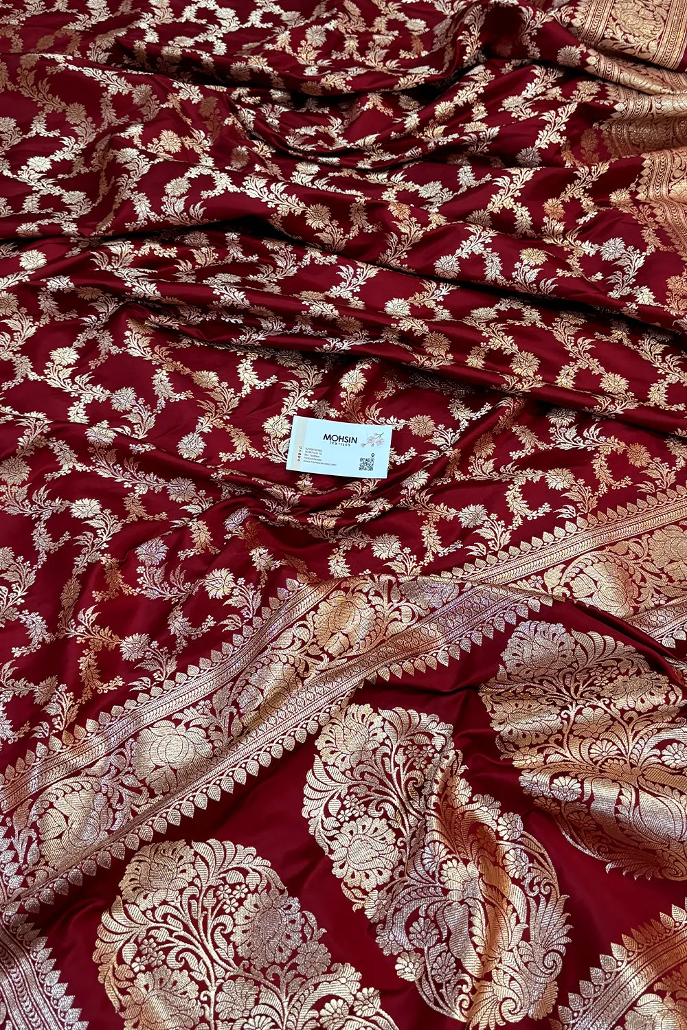 Maroon Mughlai Jaal Katan Silk Banarasi Saree