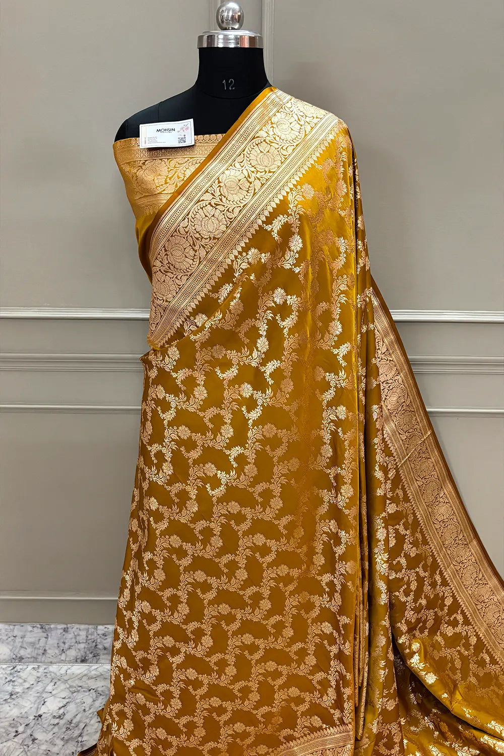 Mustard Mughlai Jaal Katan Silk Banarasi Saree