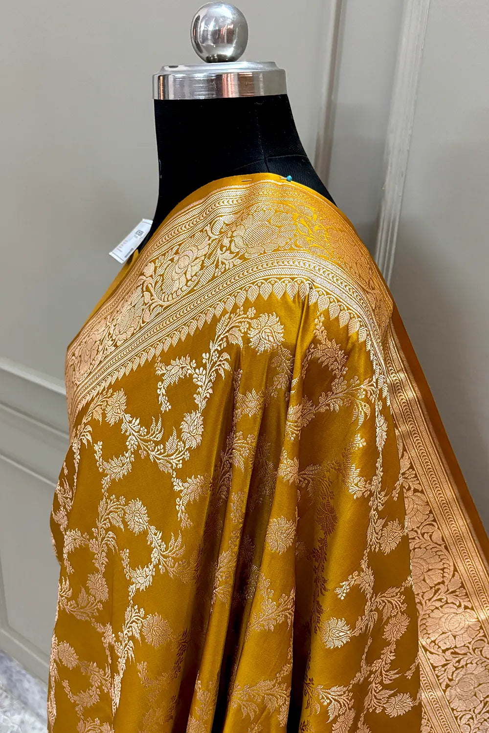 Mustard Mughlai Jaal Katan Silk Banarasi Saree