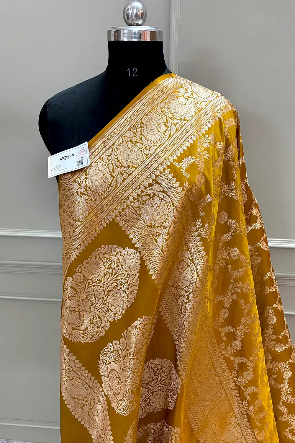 Mustard Mughlai Jaal Katan Silk Banarasi Saree