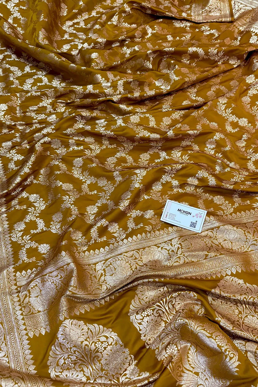 Mustard Mughlai Jaal Katan Silk Banarasi Saree
