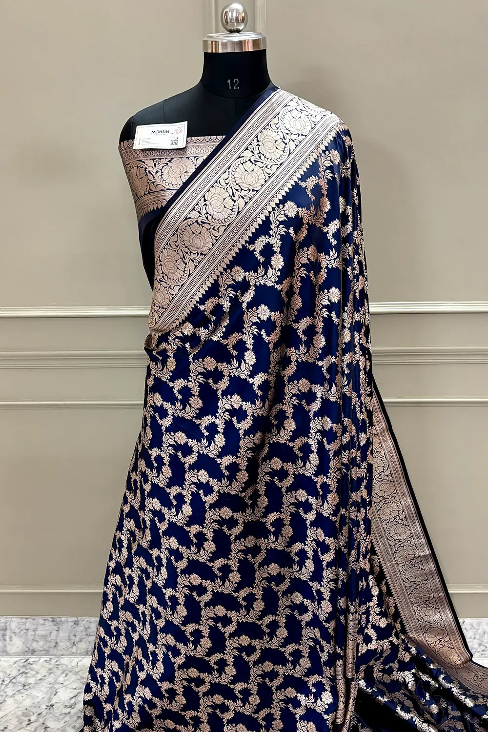 Navy Blue Mughlai Jaal Katan Silk Banarasi Saree