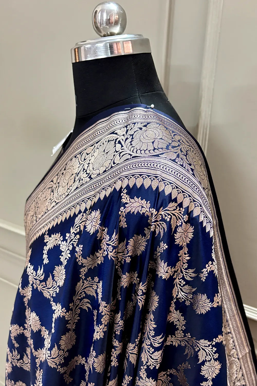 Navy Blue Mughlai Jaal Katan Silk Banarasi Saree