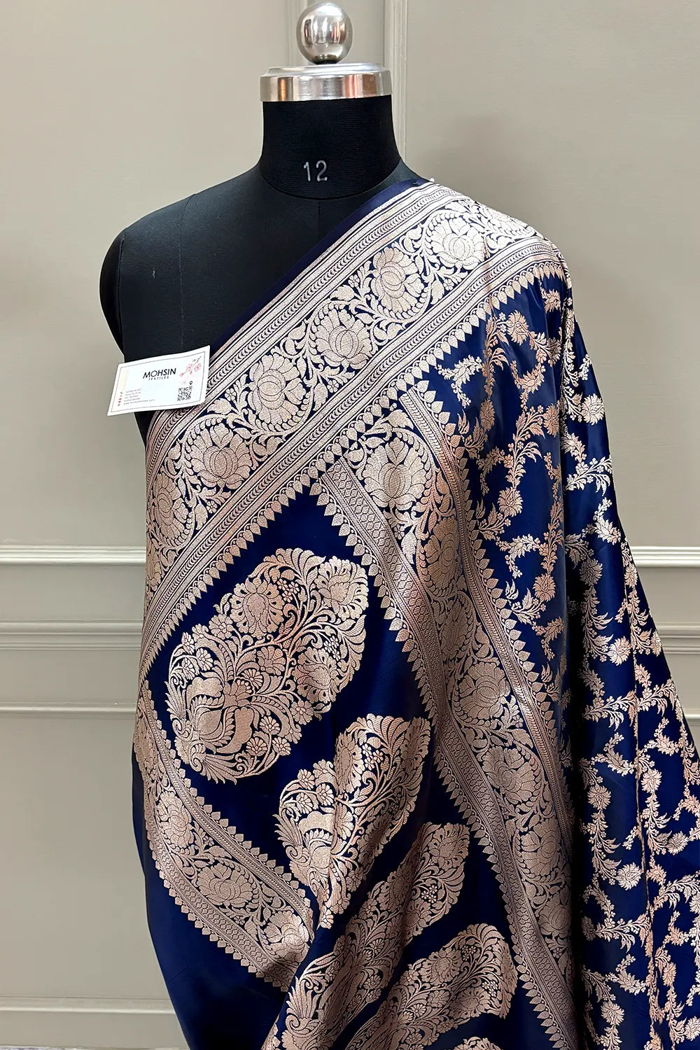 Navy Blue Mughlai Jaal Katan Silk Banarasi Saree