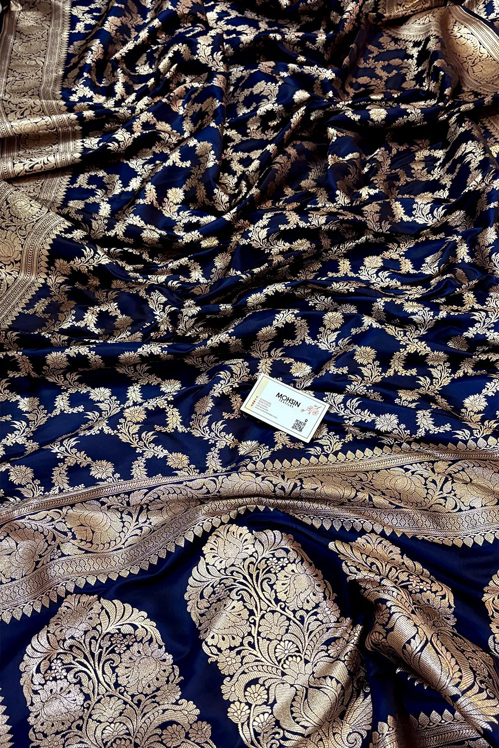 Navy Blue Mughlai Jaal Katan Silk Banarasi Saree