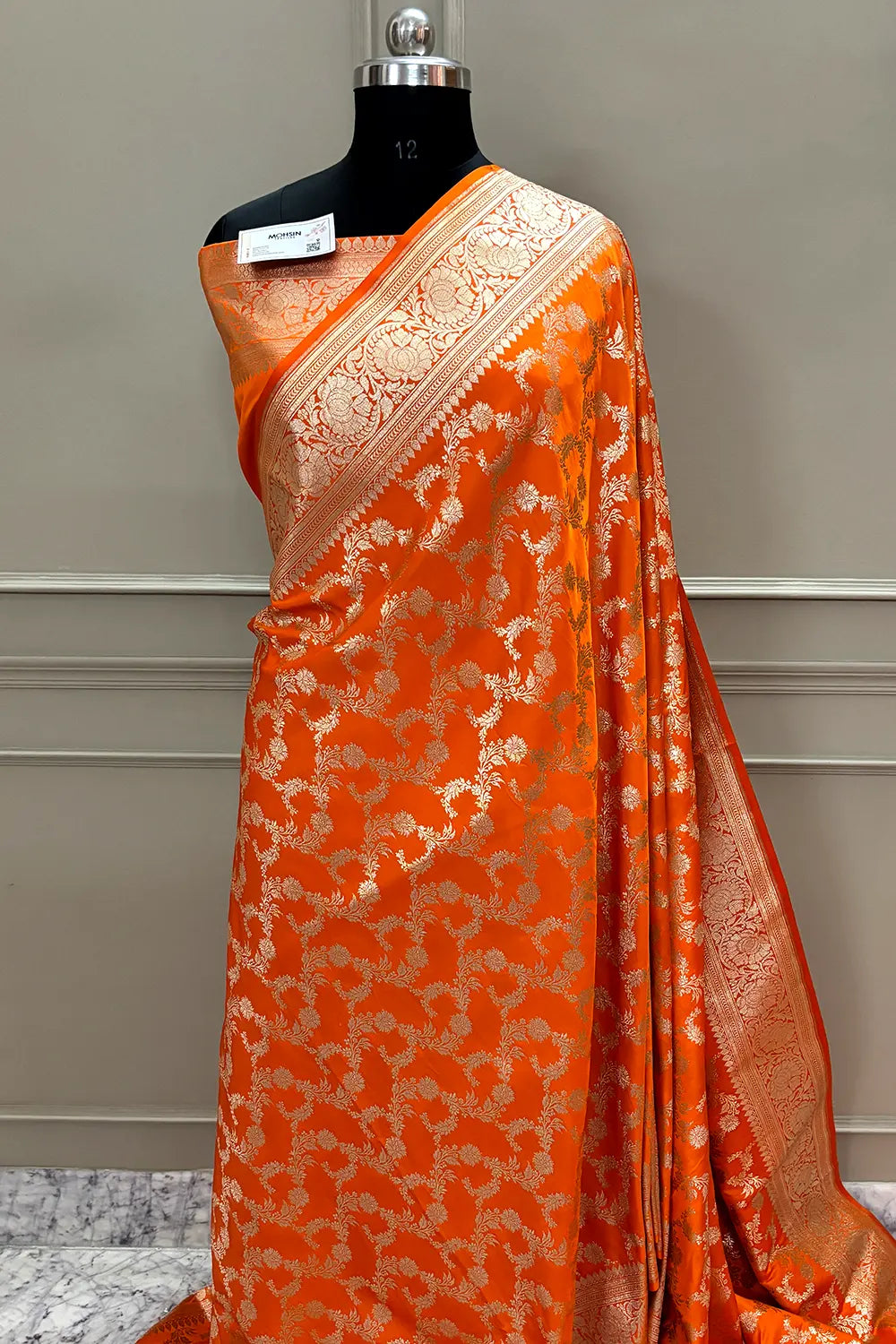Orange Mughlai Jaal Katan Silk Banarasi Saree