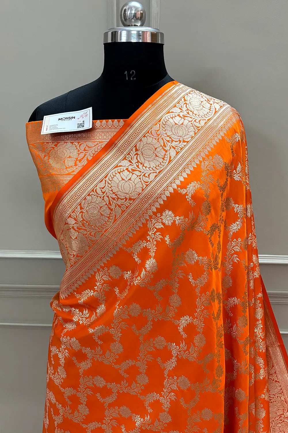 Orange Mughlai Jaal Katan Silk Banarasi Saree