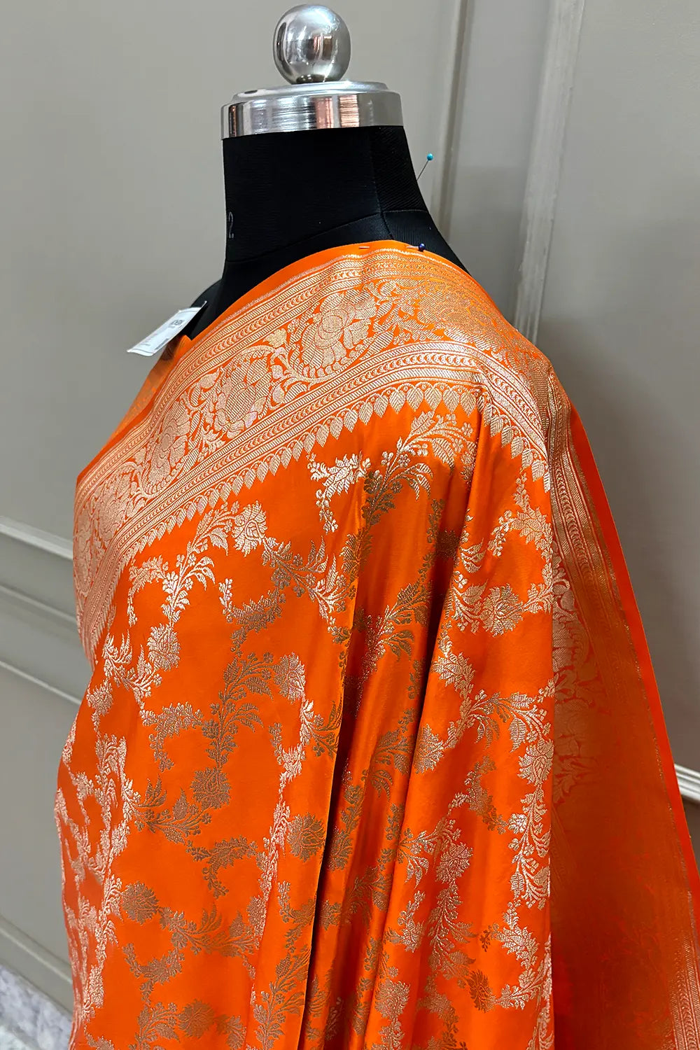 Orange Mughlai Jaal Katan Silk Banarasi Saree