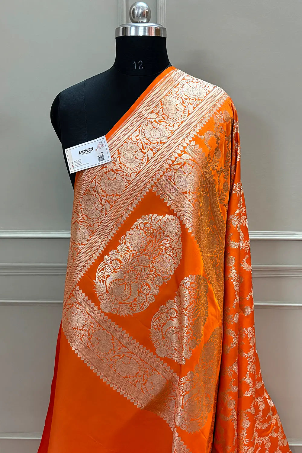 Orange Mughlai Jaal Katan Silk Banarasi Saree