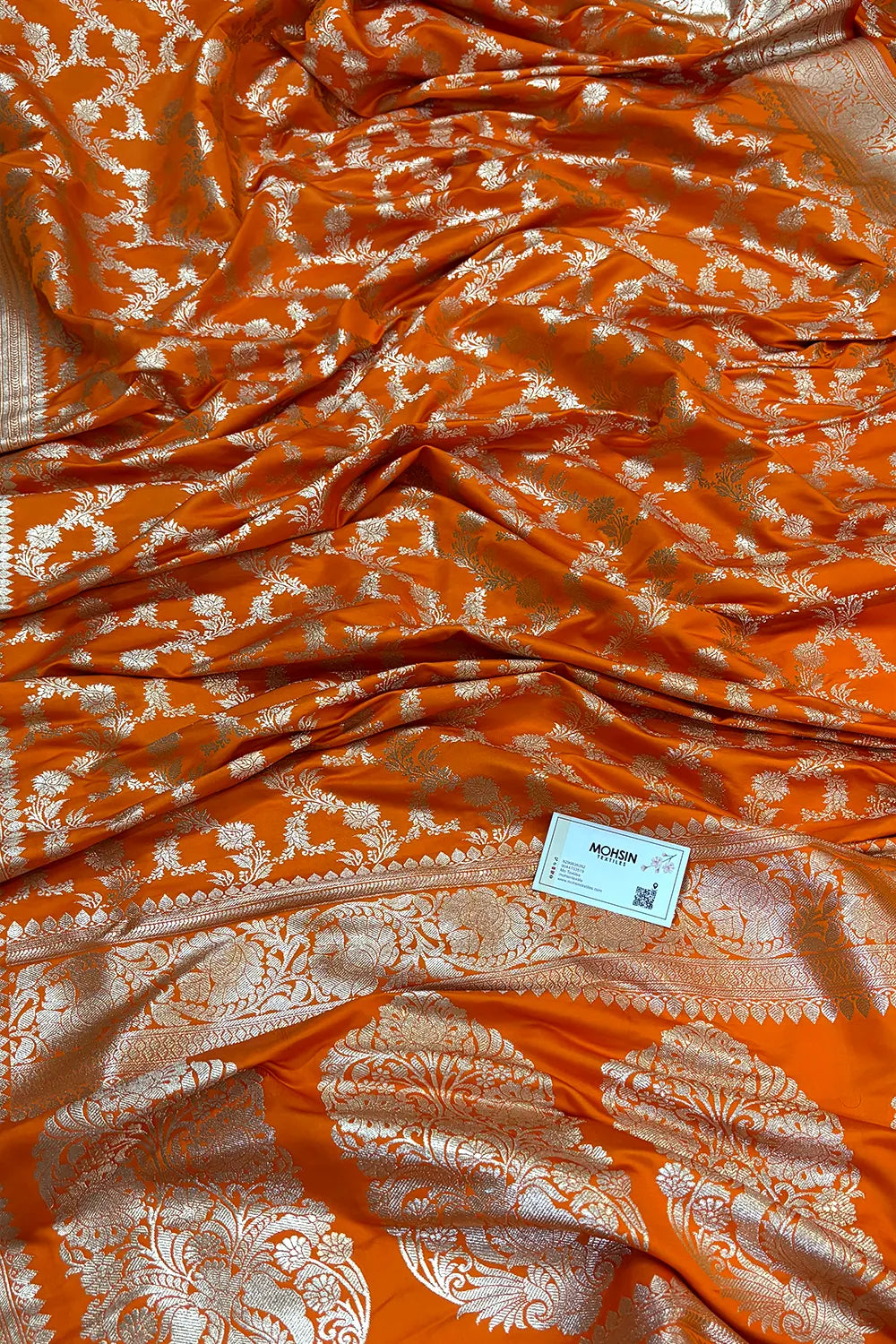 Orange Mughlai Jaal Katan Silk Banarasi Saree