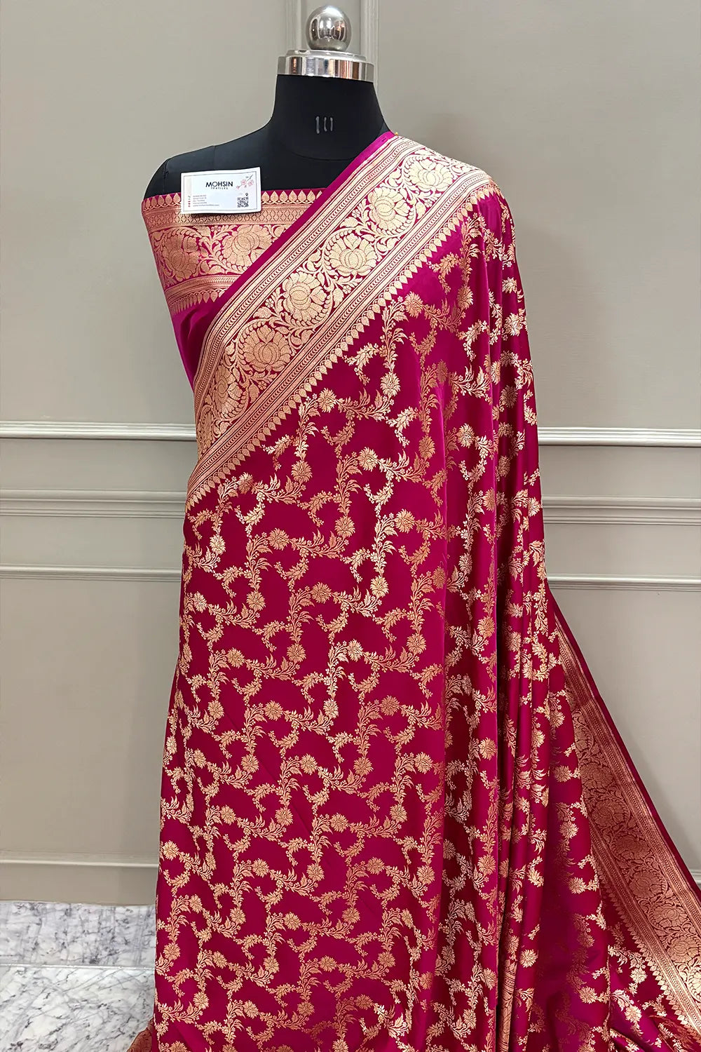 Rani Pink Mughlai Jaal Katan Silk Banarasi Saree