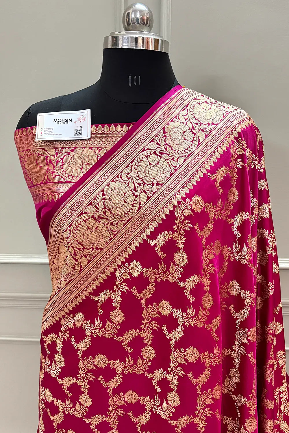 Rani Pink Mughlai Jaal Katan Silk Banarasi Saree