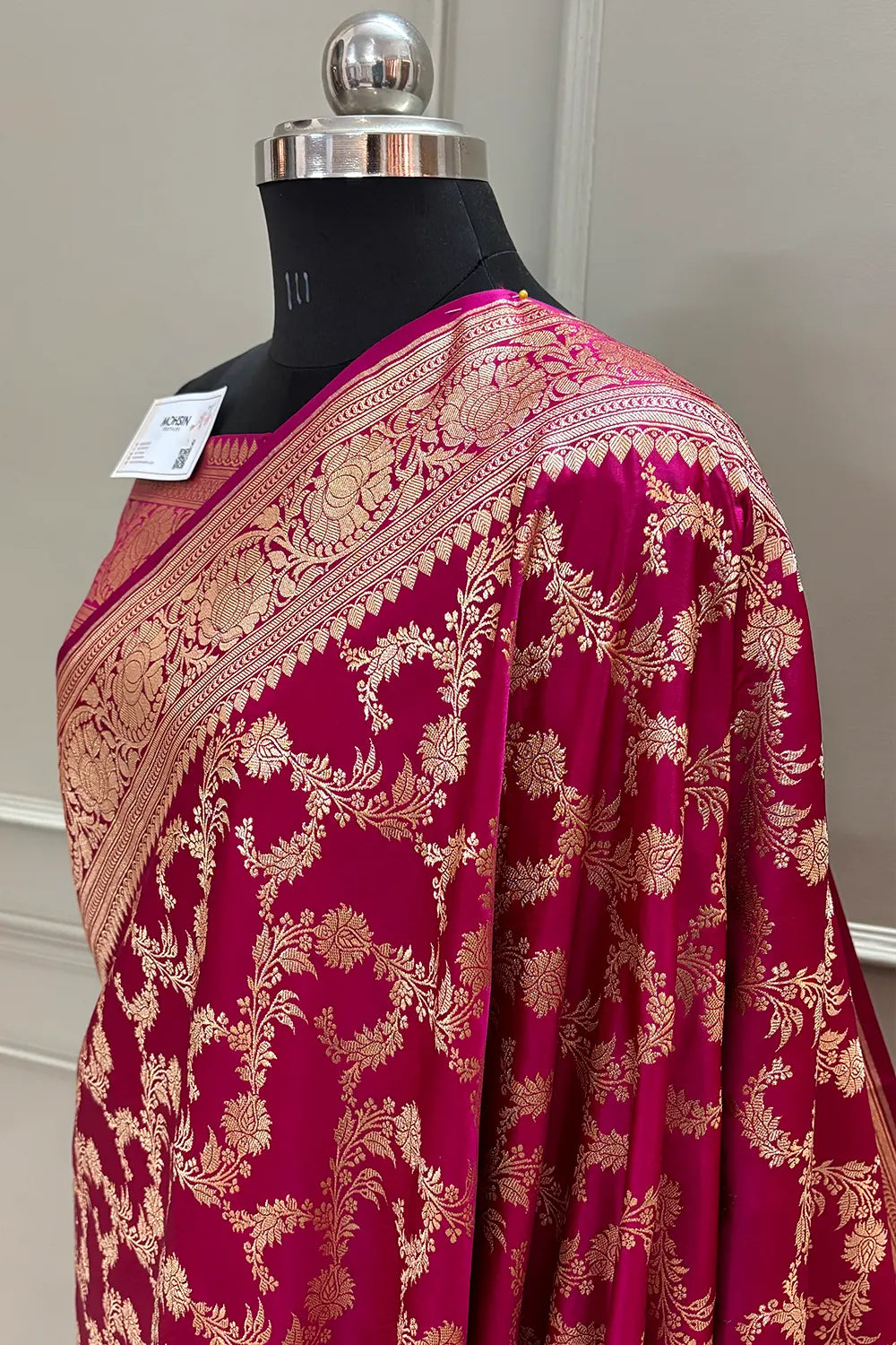 Rani Pink Mughlai Jaal Katan Silk Banarasi Saree
