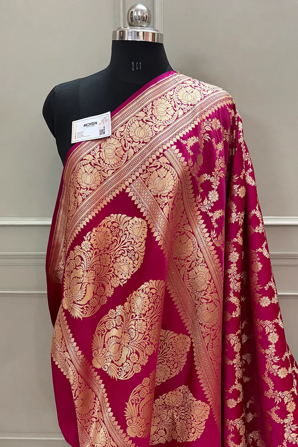 Rani Pink Mughlai Jaal Katan Silk Banarasi Saree