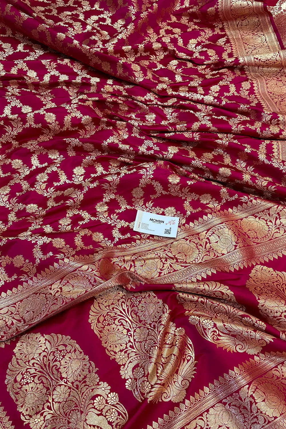 Rani Pink Mughlai Jaal Katan Silk Banarasi Saree