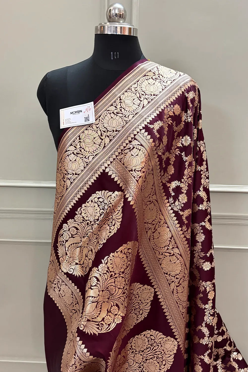 Wine Mughlai Jaal Katan Silk Banarasi Saree