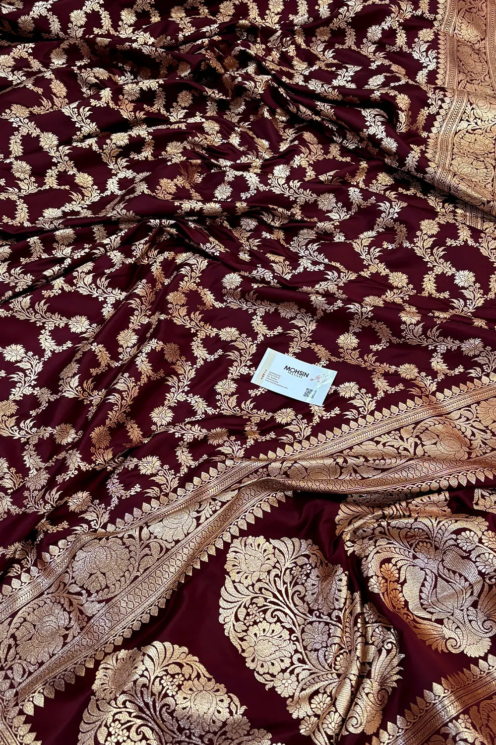 Wine Mughlai Jaal Katan Silk Banarasi Saree